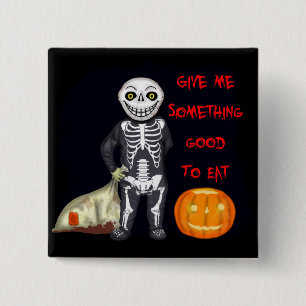 Vintage Skeleton Trick or Treater 2 Inch Square Button