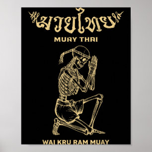 Vintage Skeleton Wai Kru Ram Muay Thai Boxing Poster