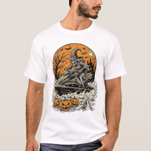 Vintage Skeleton Witch Halloween Jet Ski Shirt Des