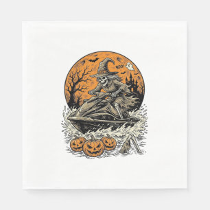 Vintage Skeleton Witch Halloween Jet Ski Shirt Des Napkin