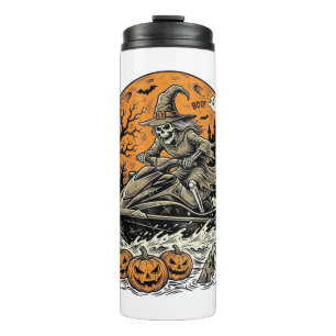 Vintage Skeleton Witch Halloween Jet Ski Shirt Des Thermal Tumbler