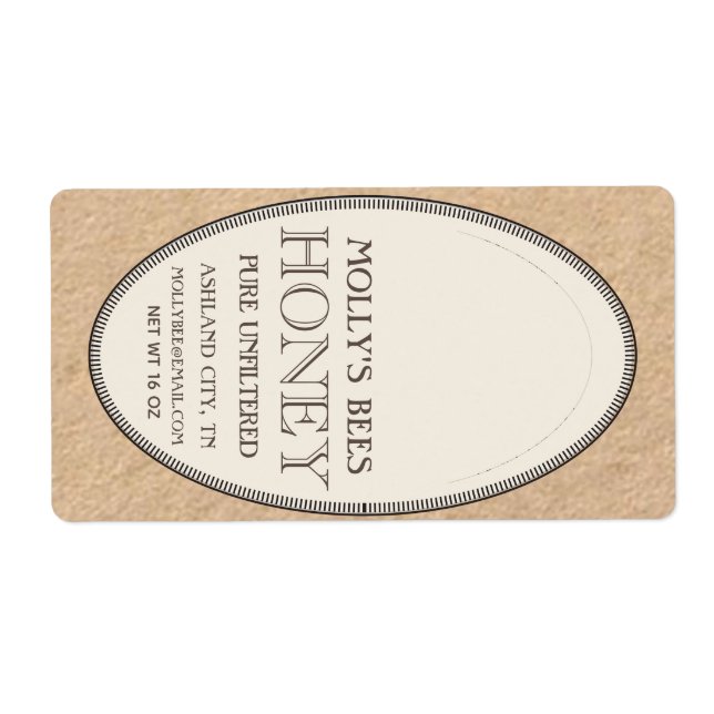 Vintage Skep Honey Label Ivory on Kraft (Front)