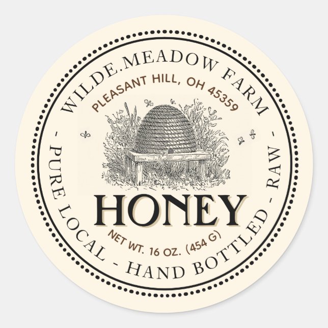 Vintage Skep Local Honey Jar Label Ivory (Front)