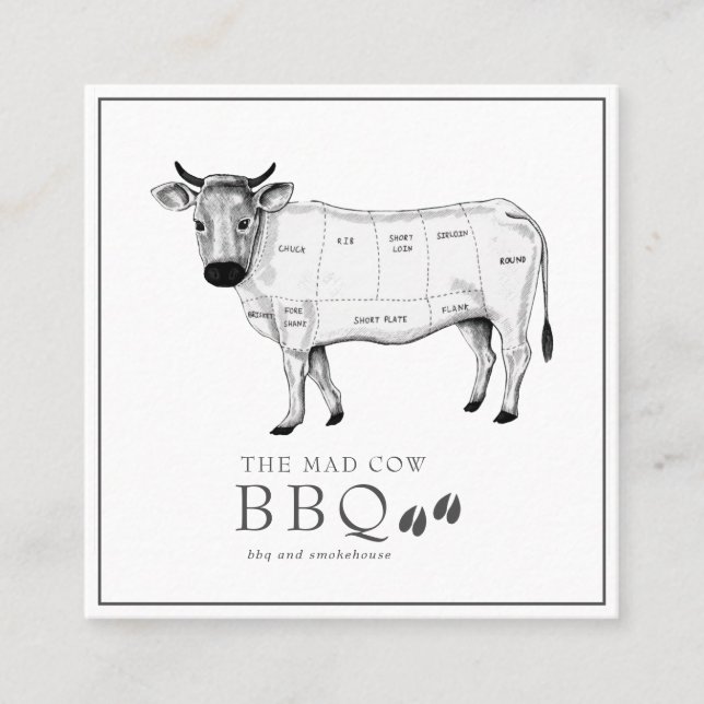 Vintage Sketch Butcher Cow Business Card (Front)