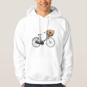 Vintage Sketch Drawing Bike Bicycle Flower Basket Hoodie