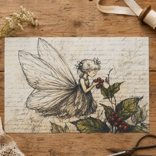 Vintage Sketch Fairy with Holly and Berries Tissue Paper