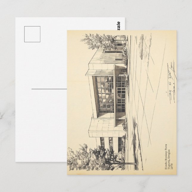 Vintage Sketch Hindu Monkey Farm Postcard (Front/Back)