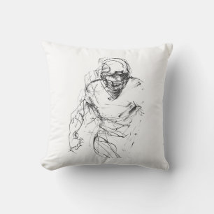 Vintage Sketch of American Football Player in Moti Throw Pillow
