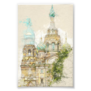 Vintage sketch of Church Saint-Petersburg Photo Print