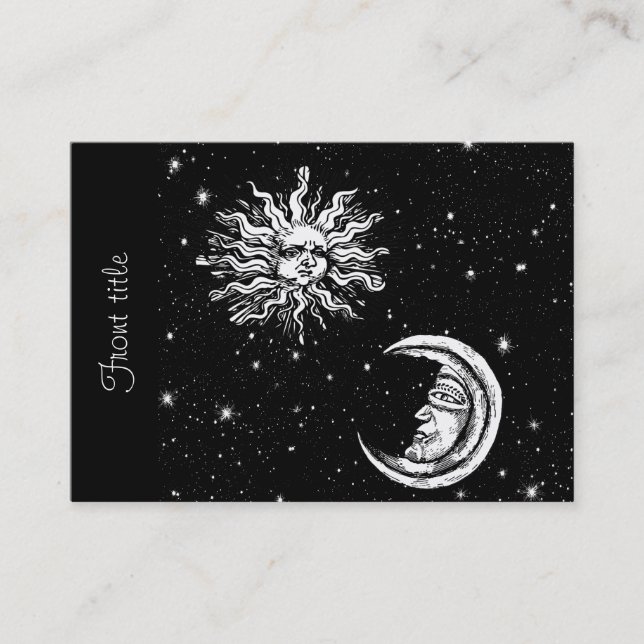 Vintage Sketch of Mystic Moon and Sun Business Card (Front)