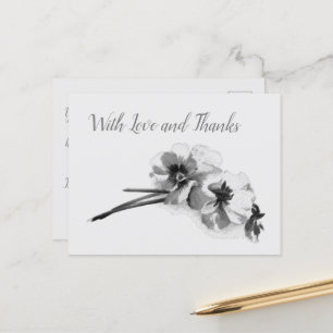 Vintage Sketch of Pansies With Love and Thanks Postcard