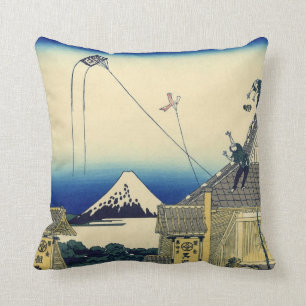 Vintage Sketch of the Mitsui Shop Mount Fuji Throw Pillow