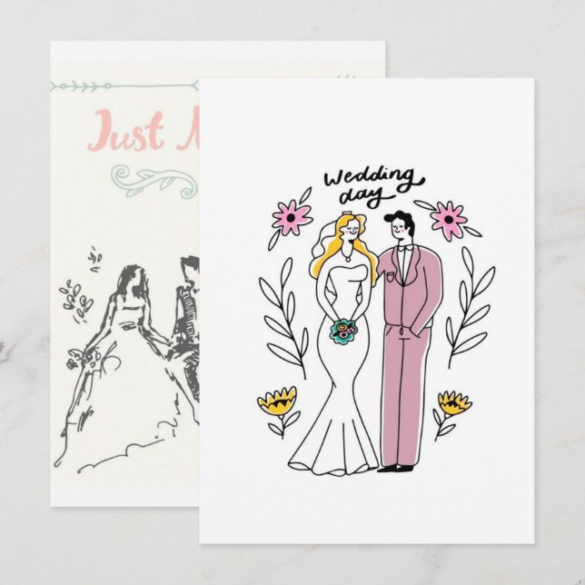 Vintage Sketch Wedding Anniversary Invite - Time (Front/Back)