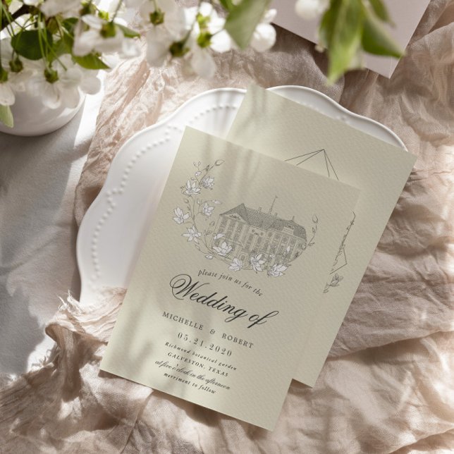 Vintage Sketched Florals Destination Wedding Invitation (Creator Uploaded)