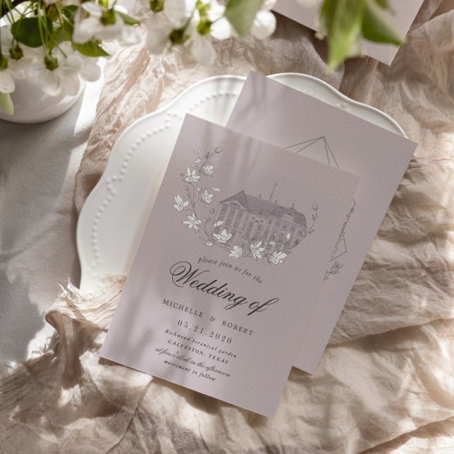 Vintage Sketched Florals Destination Wedding Invitation (Creator Uploaded)