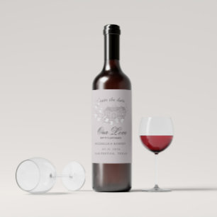 Vintage Sketched Florals Save The Date Wine Label
