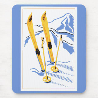 Vintage Ski Art Mouse Pad
