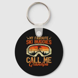 Vintage ski buddies call grandpa skiing father's keychain