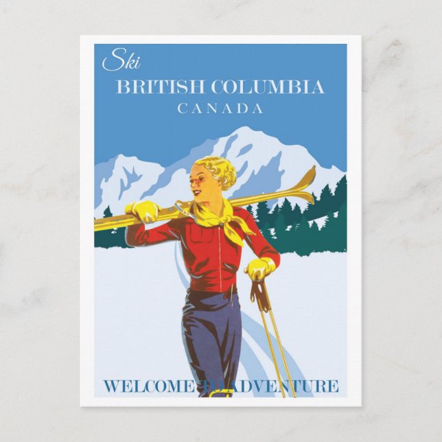 Vintage Ski Canada British Columbia Postcard (Front)