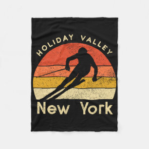 Vintage Ski Holiday Valley New York Mountain Fleece Blanket