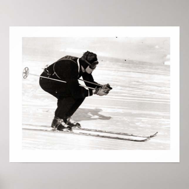 Vintage ski iamge, Gliding downhill Poster (Front)