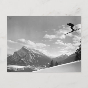 Vintage ski image, Flying through the air Postcard