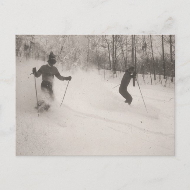 Vintage ski  image, Great powder! Postcard (Front)