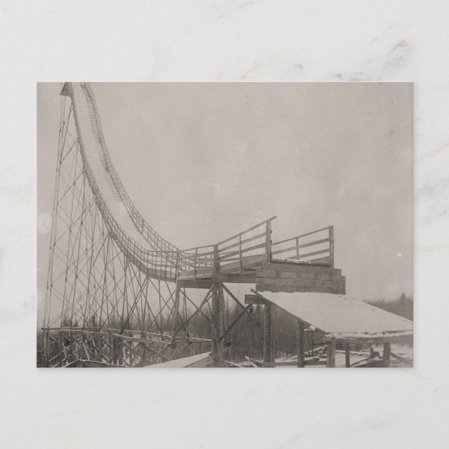 Vintage ski  image,  Ski jump safety! Postcard (Front)