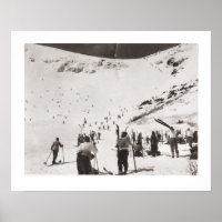 Vintage ski image, Skiers on the piste