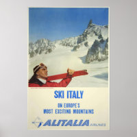 Vintage Ski Italy Alitalia Airlines Travel