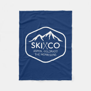 Vintage Ski Mountain, Aspen CO, retro ski poles Fleece Blanket