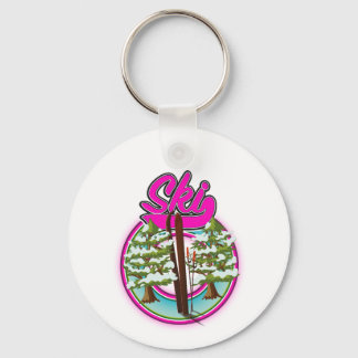 vintage ski pink logo keychain