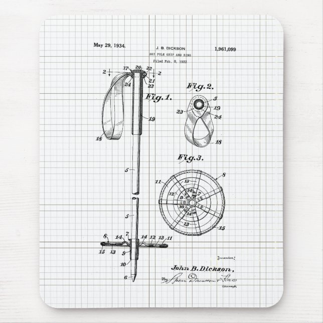 Vintage Ski Pole Patent Mouse Pad (Front)