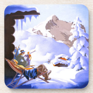 Vintage Ski poster, Alpensonderzuge, Germany Coaster