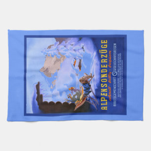 Vintage Ski poster, Alpensonderzuge, Germany Kitchen Towel