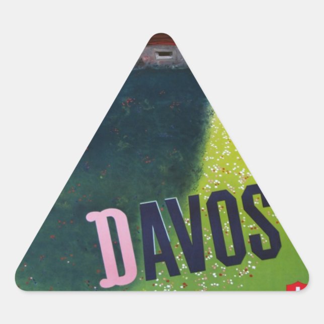 Vintage Ski poster, Davos, Switzerland Triangle Sticker (Front)