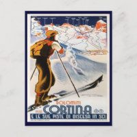 Vintage Ski Poster, Dolomites, Cortina