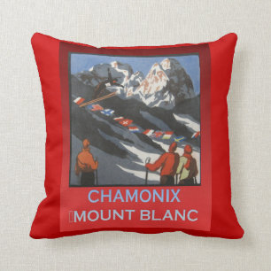 Vintage Ski Poster, France, Chamonix, Mt Blanc Throw Pillow