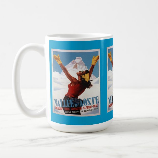 Vintage Ski Poster,  Italy, Val d'Aosta Coffee Mug (Left)