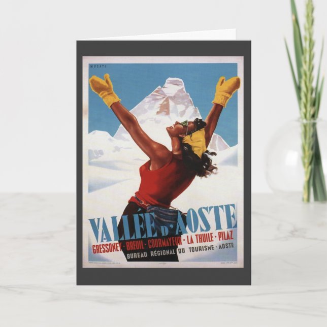 Vintage Ski Poster,  Italy, Val d'Aosta Holiday Card (Front)