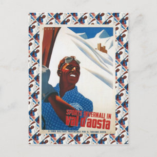 Vintage Ski Poster,  Italy, Val d'Aosta Postcard