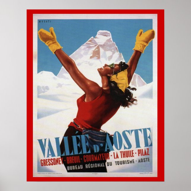 Vintage Ski Poster,  Italy, Val d'Aosta Poster (Front)
