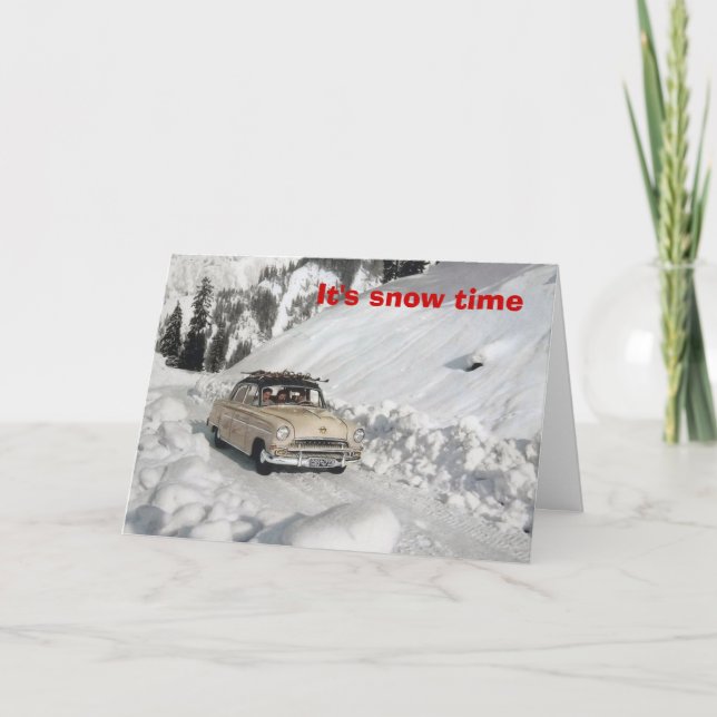 Vintage ski poster, It's snowtime! Holiday Card (Front)