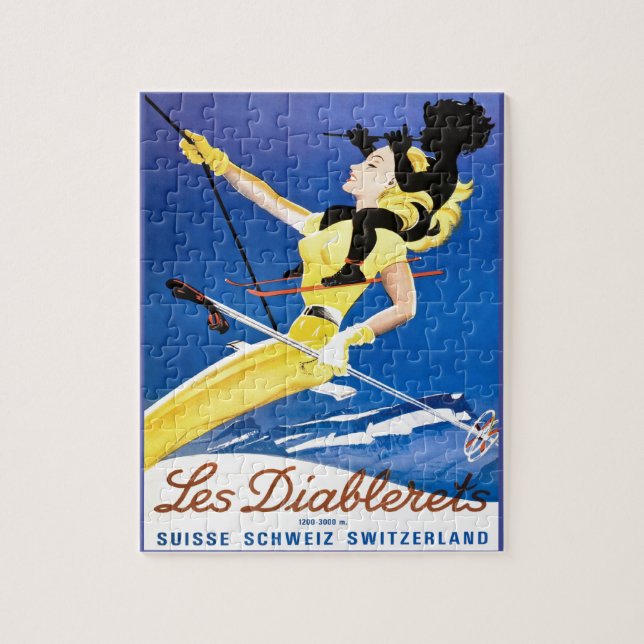 Vintage Ski poster, Les Diablerets, Switzerland Jigsaw Puzzle (Vertical)