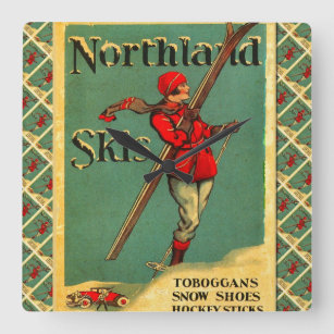 Vintage Ski Poster,  Northland Skis Square Wall Clock