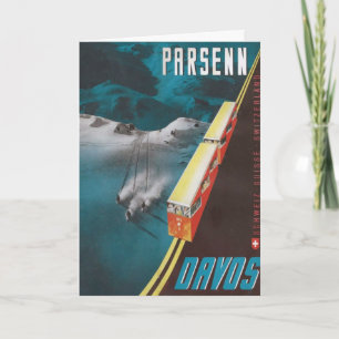 Vintage Ski poster, Parsenn, Davos Card