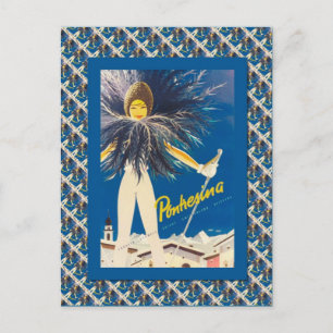 Vintage Ski Poster, Pontresina Postcard