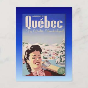 Vintage Ski Poster,  Quebec Postcard