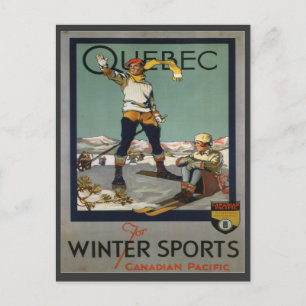 Vintage Ski Poster,  Quebec Postcard