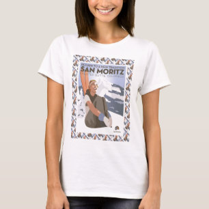 Vintage Ski Poster, San Moritz, Crested Butte, T-Shirt